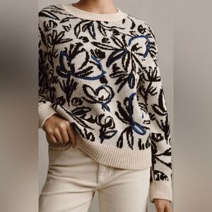 Anthropologie Women’s Floral Pop Embroidered Sweater - Blue - Size XS